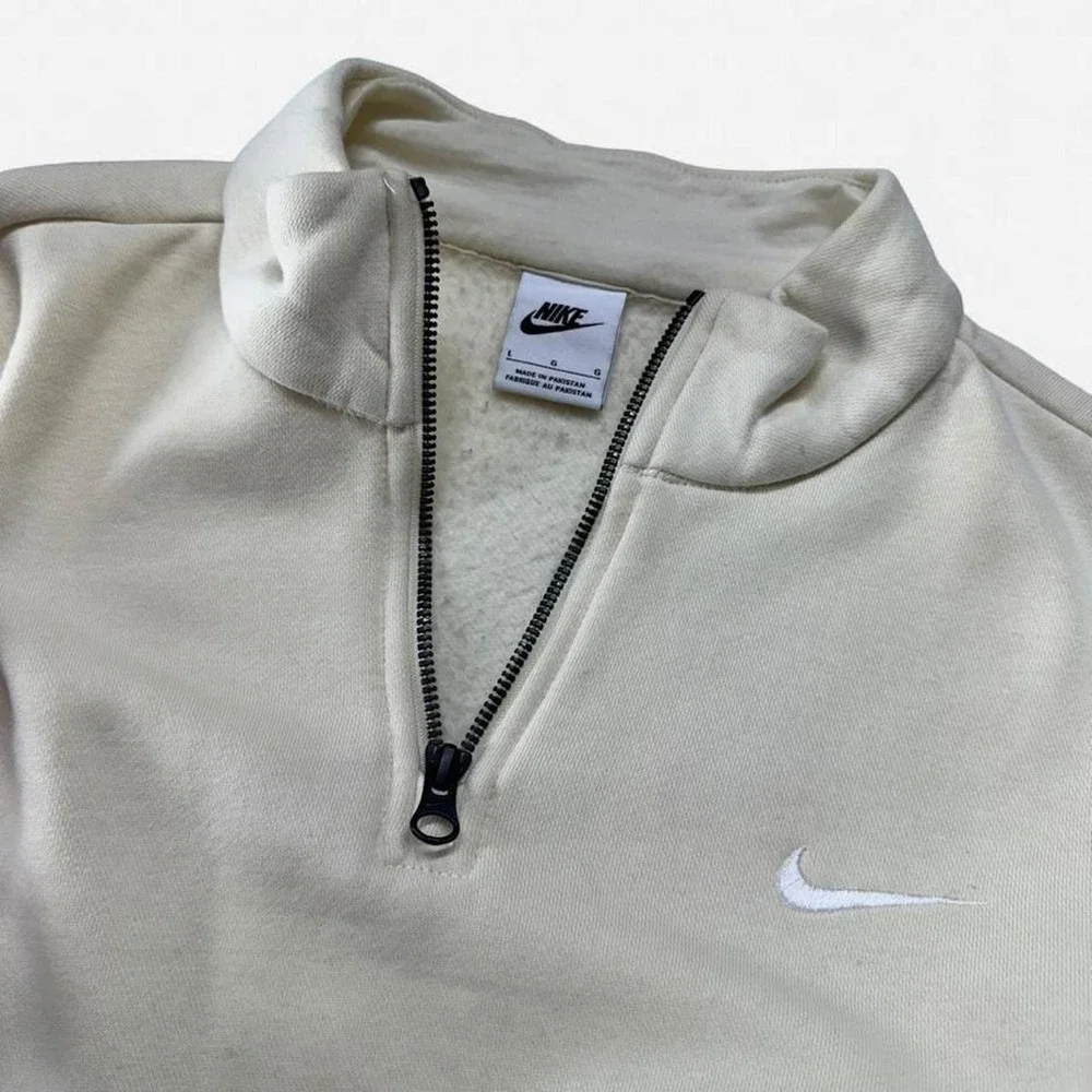 Nike Mens Quarter Zip Fleece Pullover Cream Off White Embroidered Swoosh Large
